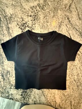 aerie Black Cropped Crew Tee